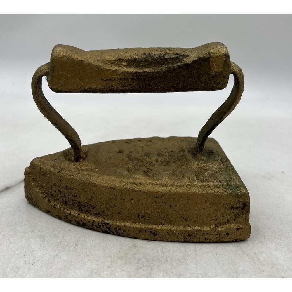 Antique Cast Iron Sad Iron Gold Tone Decorative Primitive Farmhouse Doorstop